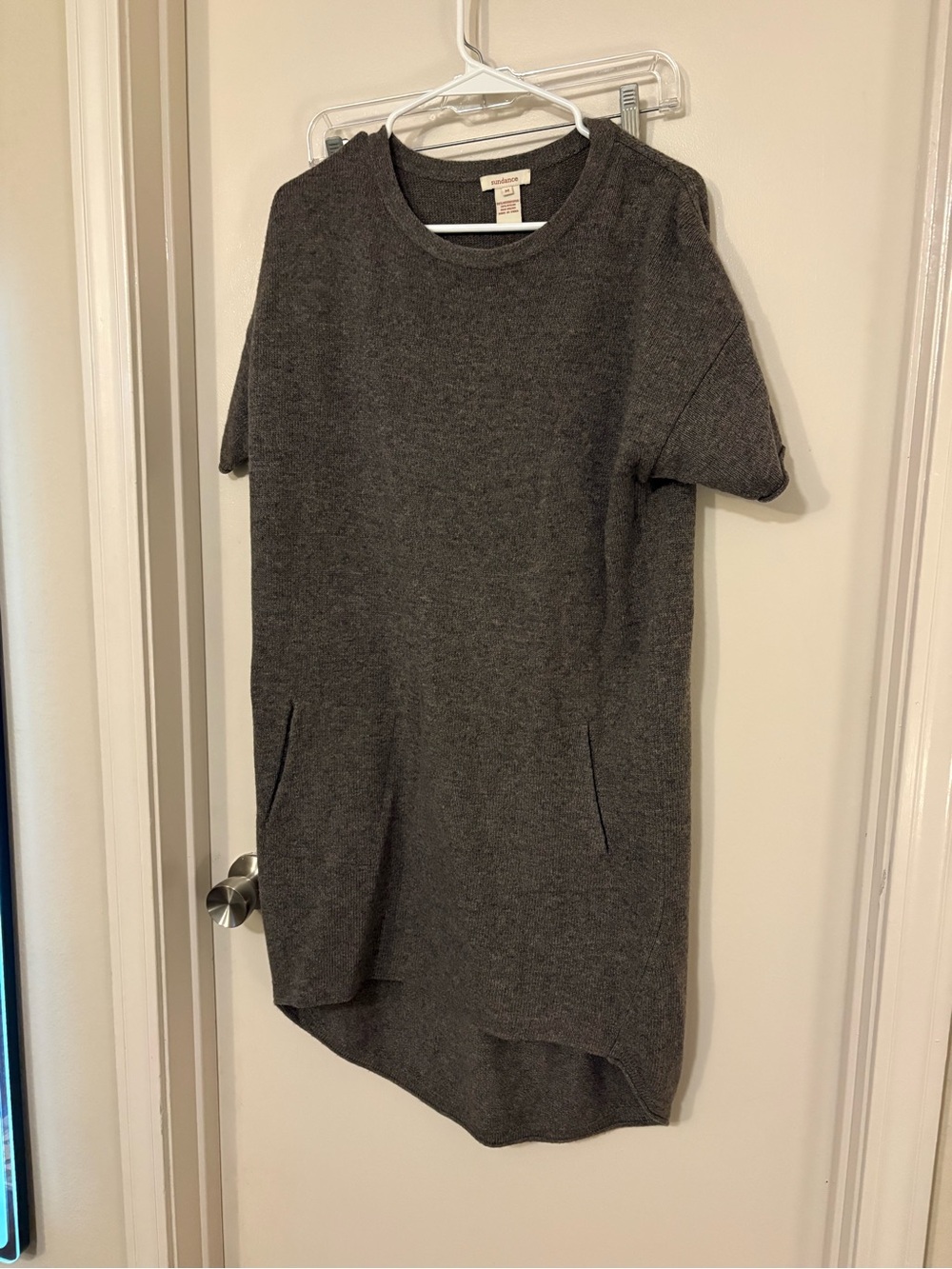 Sundance Charcoal Short-Sleeve Knit Crewneck Tunic wool blend size medium